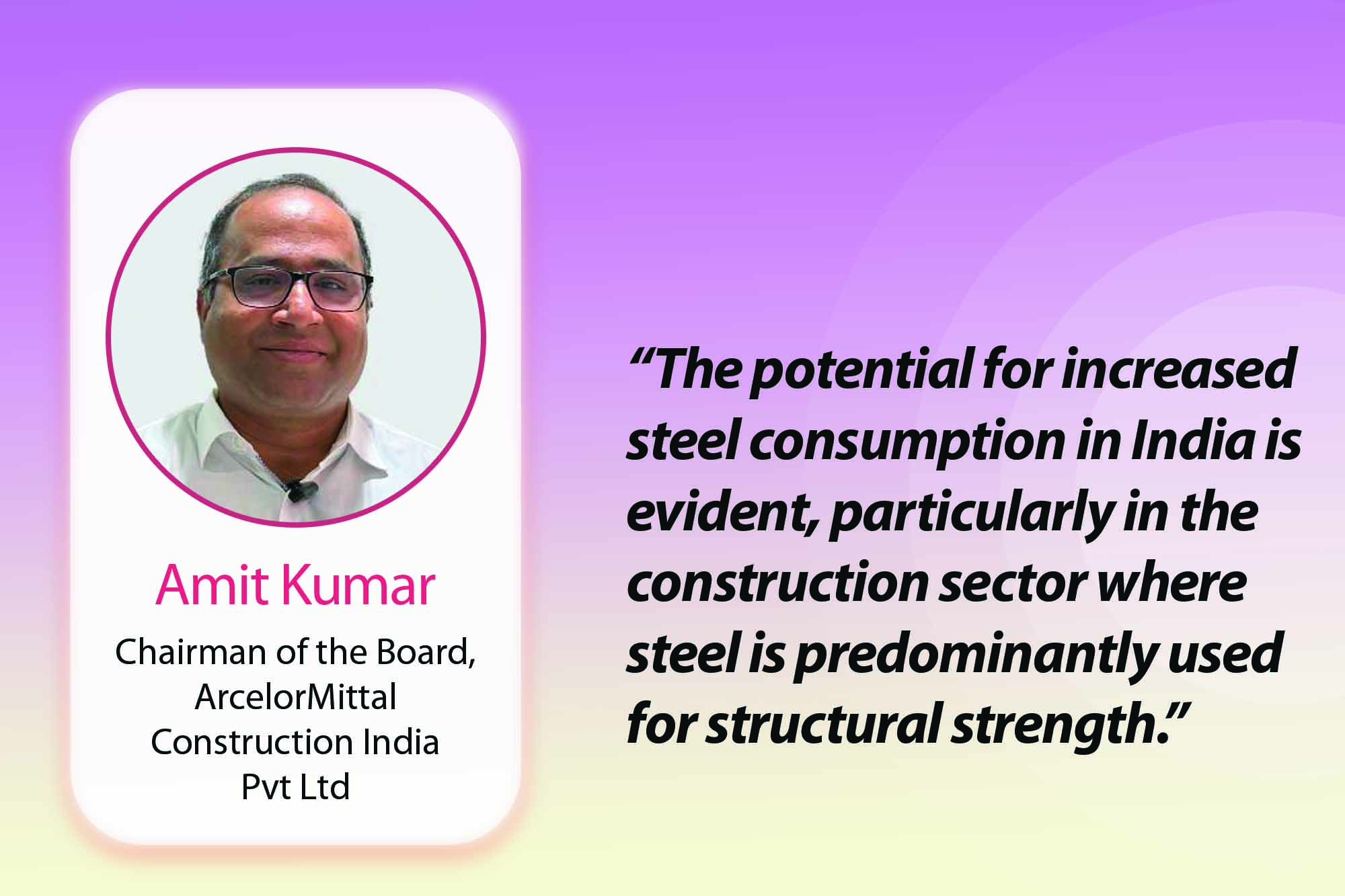 In this interview, Amit Kumar, Chairman of the Board, ArcelorMittal Construction India Pvt Ltd, says that by highlighting their products' long-term benefits, such as energy savings and faster installation, they demonstrate their superior value proposition.